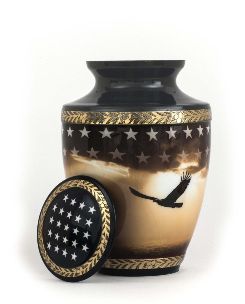 urn for ashes 200 cubic inch with stars and stripes of the american flag