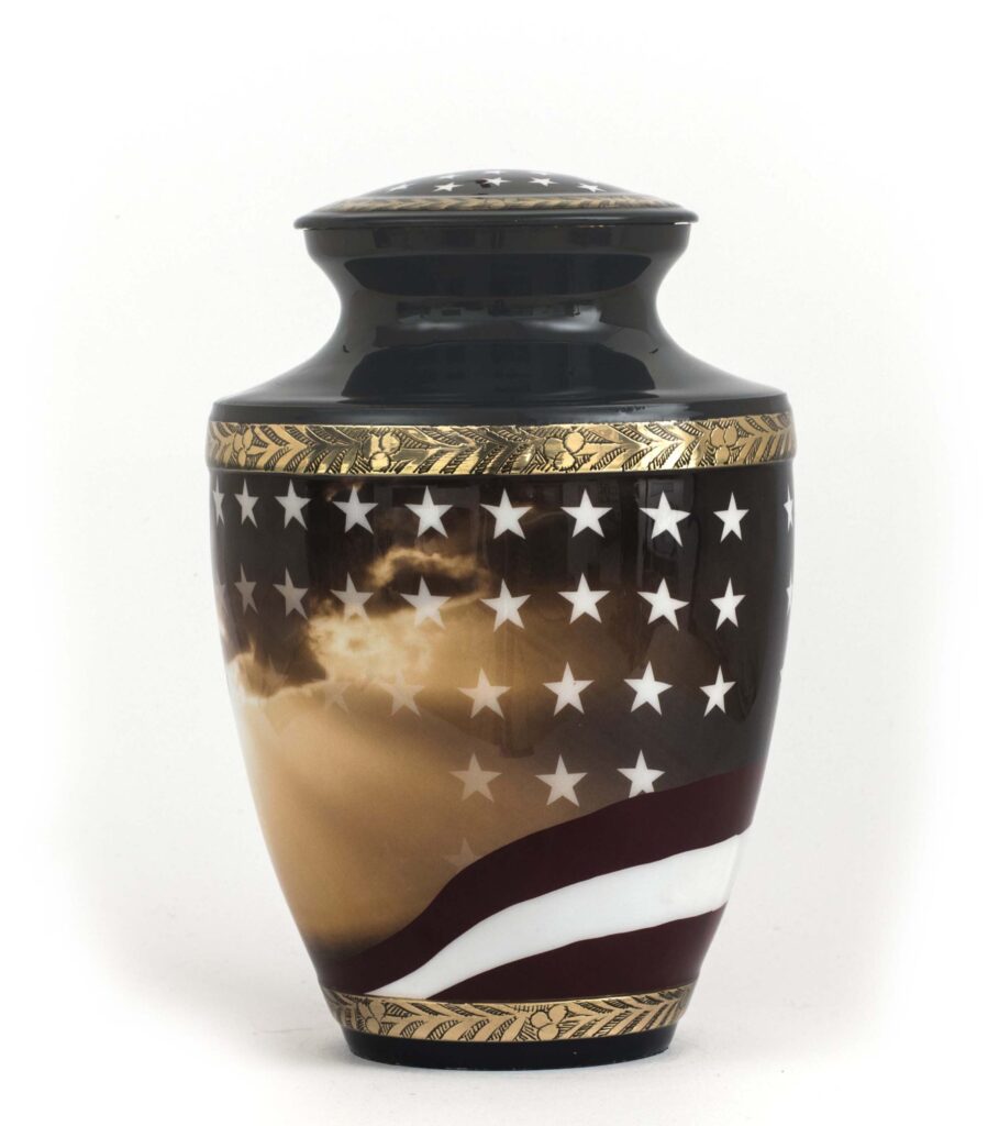 American Stars of flag on an urn for ashes