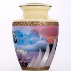 Butterfly cremation urn for adult female with flowers