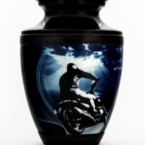 Cremation urn for human ashes made in black for chopper or motorcyclist