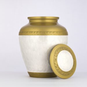 mother of pearl cremation urn lid on side