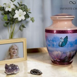 pink butterfly Cremation urn for human ash a memorial for infinity